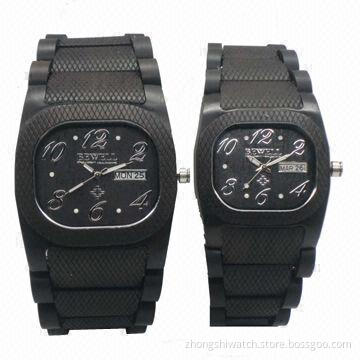 Lover Wooden Watches with Black Chocolate Case and Band, Japanese Quartz Movement and 1-year Warrant
